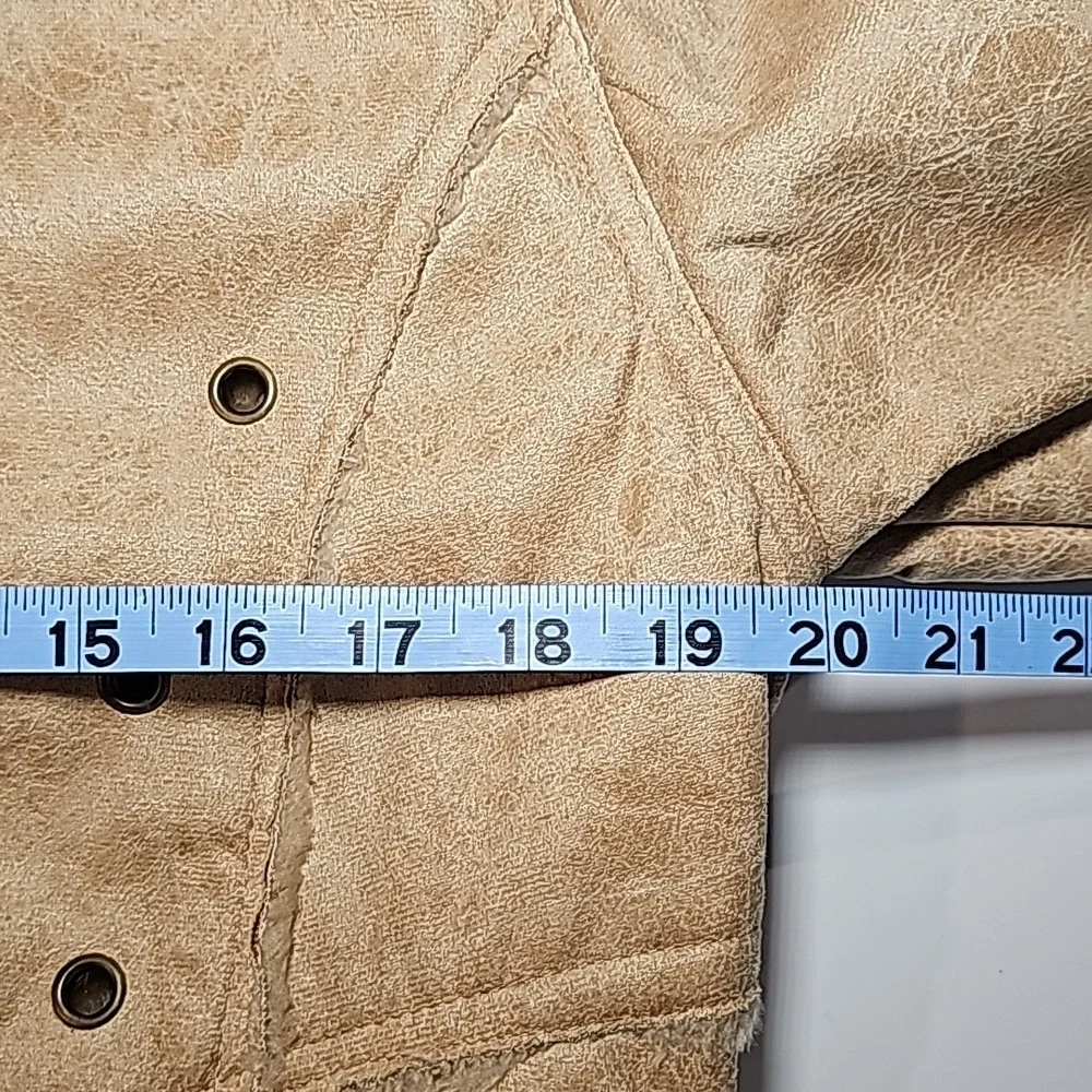 Morricci Coat Jacket Penny Lane Lined Faux Suede Faux Fur Collar Pockets Tan L - Picture 9 of 12